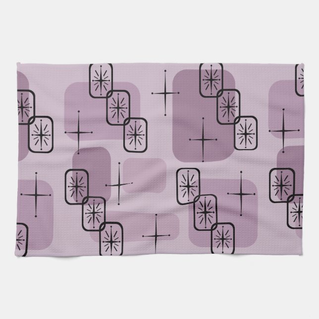 Mid Century Modern Sputnik Mauve Geschirrtuch (Horizontal)