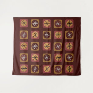 Mid Century Modern Sputnik Quadrate Burgunderrot Wandteppich
