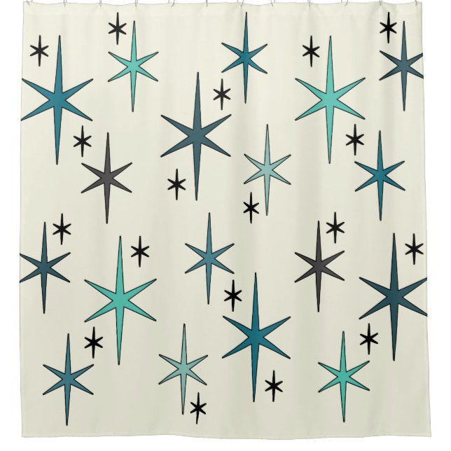 Mid Century Modern Star Sky Turquoise Duschvorhang (Vorderseite)