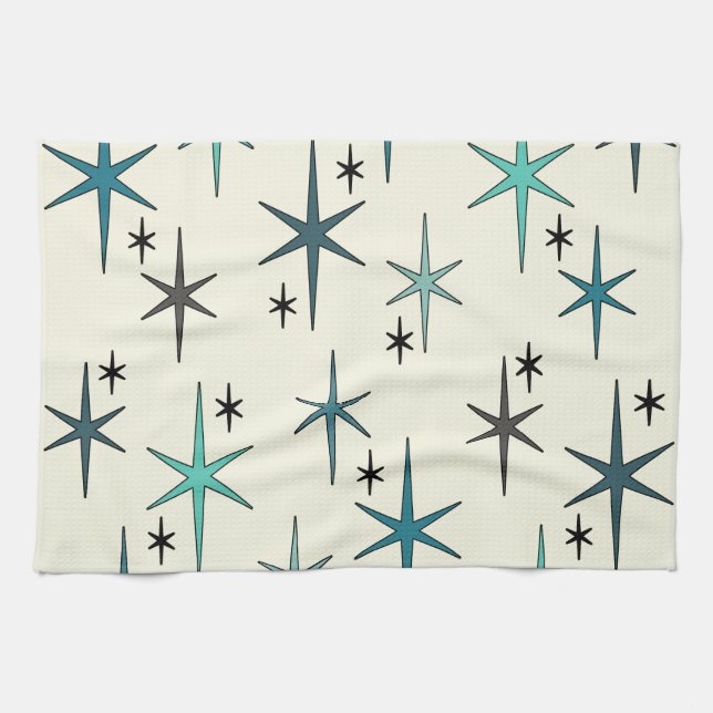 Mid Century Modern Star Sky Turquoise Geschirrtuch (Horizontal)