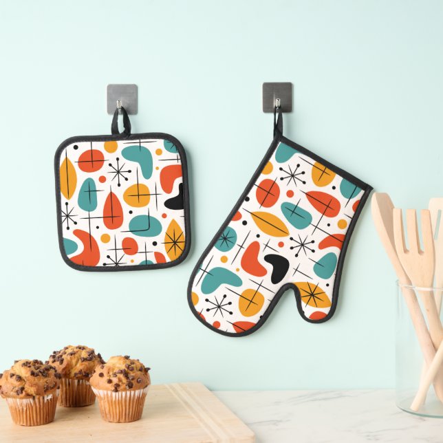 Mid Century Modern Starburst Pattern Ofenhandschuh & Topflappen-Set (Insitu (Hängend))