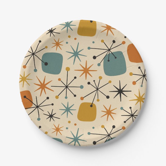 Mid Century Modern Starburst Pattern Pappteller (Vorderseite)