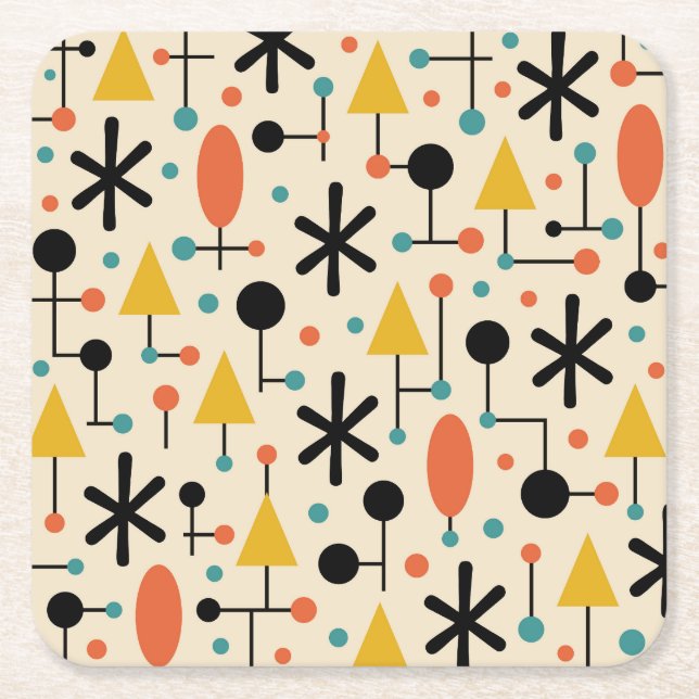 Mid Century Modern Starburst Pattern Rechteckiger Pappuntersetzer (Vorderseite)