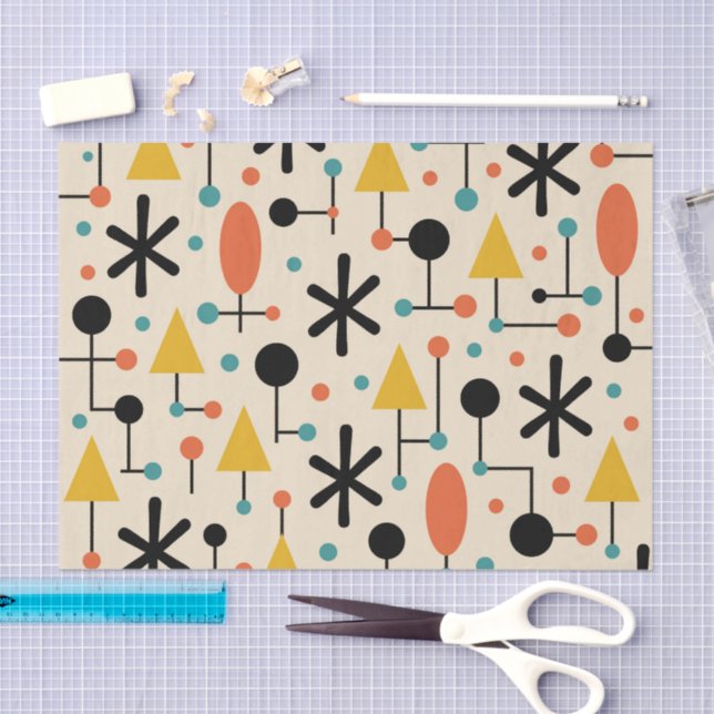 Mid Century Modern Starburst Pattern Seidenpapier (Handwerk)