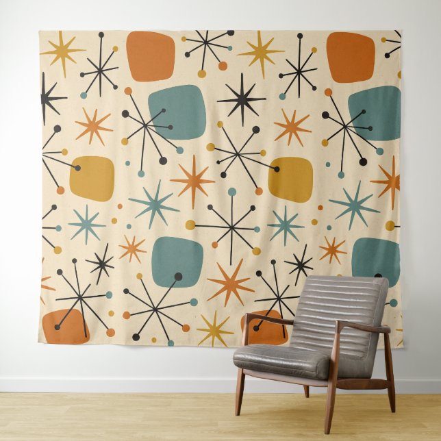 Mid Century Modern Starburst Pattern Wandteppich (Beispiel (Horizontal))