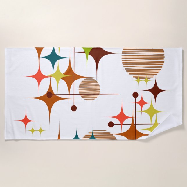 Mid Century Modern Starbursts and Globes Strandtuch (Vorderseite)