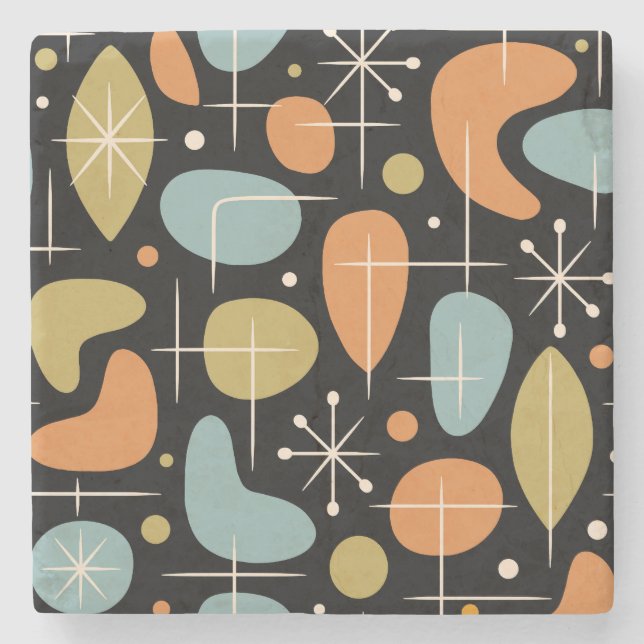Mid Century Modern Sternenexplosion Muster Steinuntersetzer (Vorderseite)