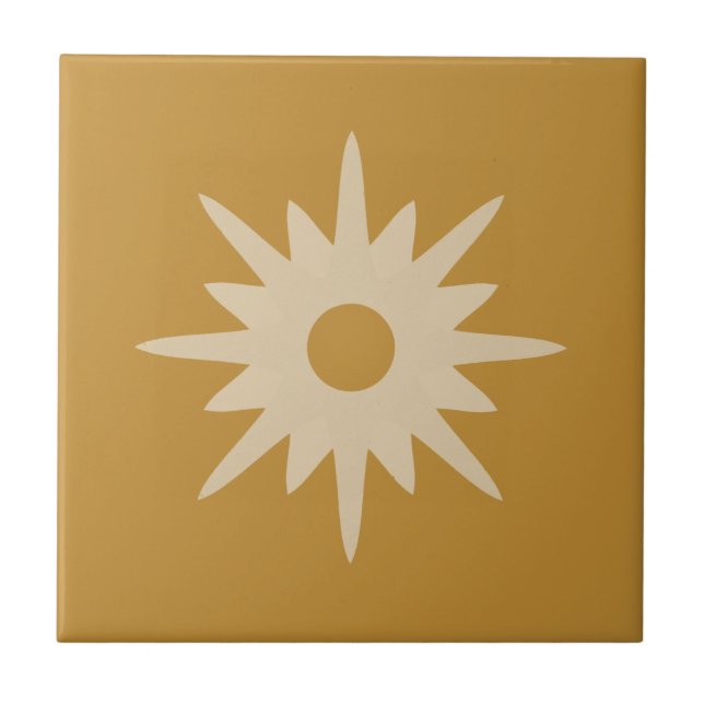 Mid-Century Modern Sternenexplosion | Ockergold Fliese (Vorderseite)