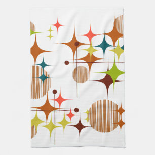 Mid Century Modern Sternenexplosionen und Globus-F Geschirrtuch
