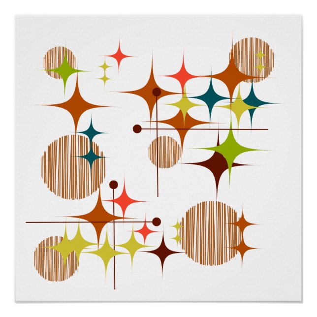 Mid Century Modern Sternenexplosionen und Globus-F Poster (Vorderseite)