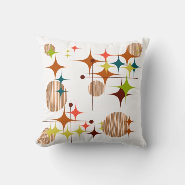 Mid Century Modern Sternenexplosionen und Globusle Kissen (Vorderseite)