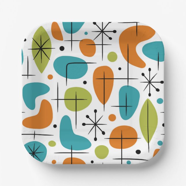 Mid-Century-Modern-Sternenmuster Pappteller (Vorderseite)