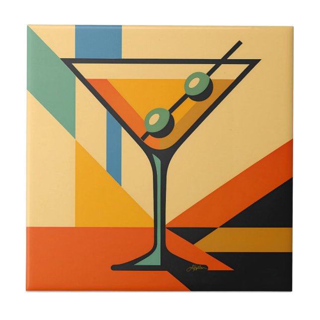 Mid Century Modern Sunrise Bauhaus Martini Fliese (Vorderseite)