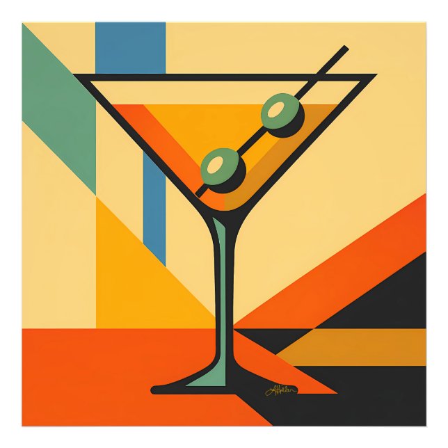 Mid Century Modern Sunrise Bauhaus Martini Fotodruck (Vorne)