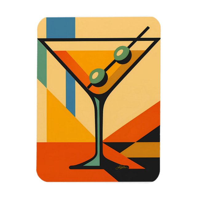 Mid Century Modern Sunrise Bauhaus Martini Magnet (Vertikal)