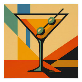 Mid Century Modern Sunrise Bauhaus Martini Poster