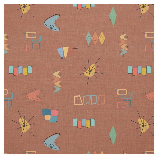 Mid Century Modern Texturiert Sattelbraun Stoff (Muster)