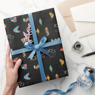 Mid Century Modern Texturiert Schwarz Geschenkpapier