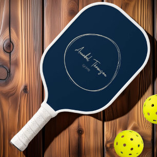 Mid-Century Modern Tiefsee-Blau Skriptname Pickleball Schläger