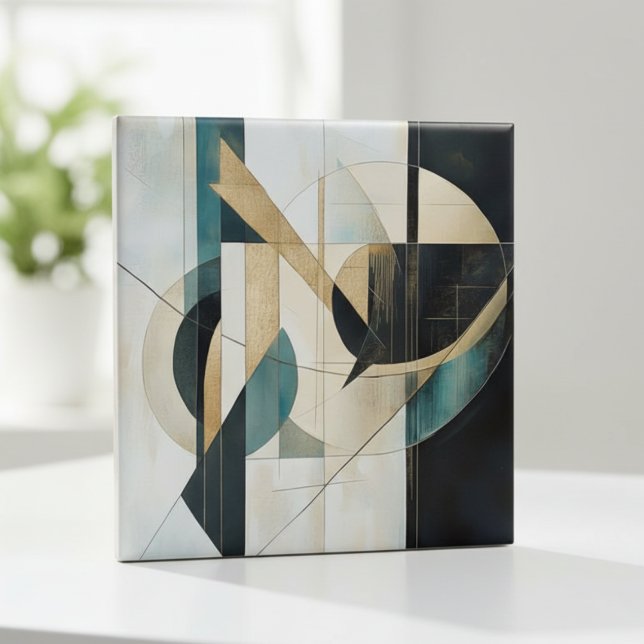 Mid-Century Modern Türkis Gold Linear Geometrisch Fliese (Von Creator hochgeladen)