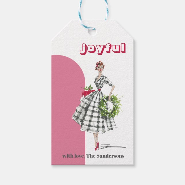 Mid Century Modern Vintage Lady Gift Tag Geschenkanhänger (Vorderseite)