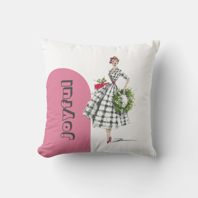 Mid Century Modern Vintage Lady Throw Pillow Kissen (Vorderseite)
