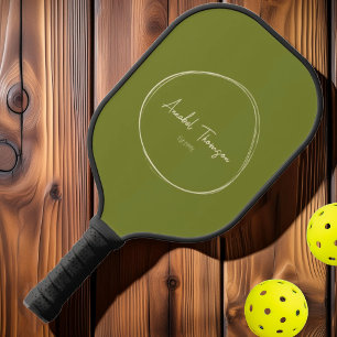 Mid-Century Modern Weiden Grün Skriptname Pickleball Schläger