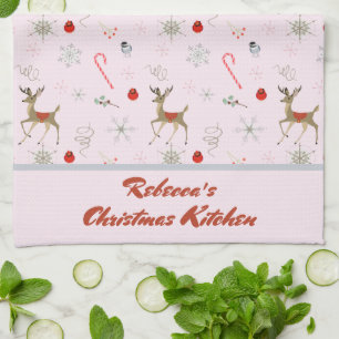 Mid Century Modern Weihnachten Rentier Zuckerrohre Geschirrtuch