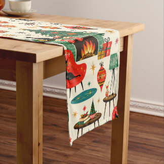 Mid Century Modern Weihnachtskater Retro Atomzeit Großer Tischläufer