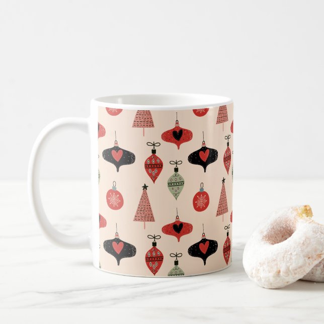 Mid Century Modern Weihnachtsmuster  Kaffeetasse (Mit Donut)