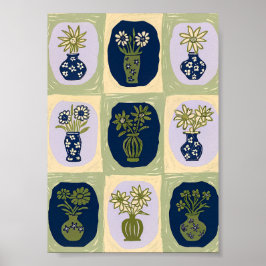 Mid-Century Modern Wildblumenvasengitter-Kunstpost Poster