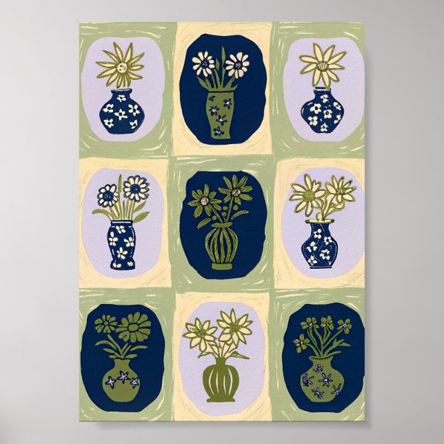 Mid-Century Modern Wildblumenvasengitter-Kunstpost Poster (Vorne)