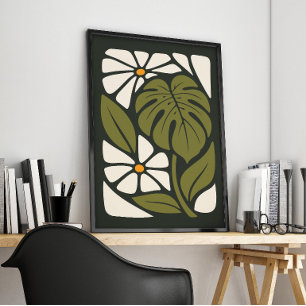 Mid Century Monstera Botanische Tropische Pflanzen Poster