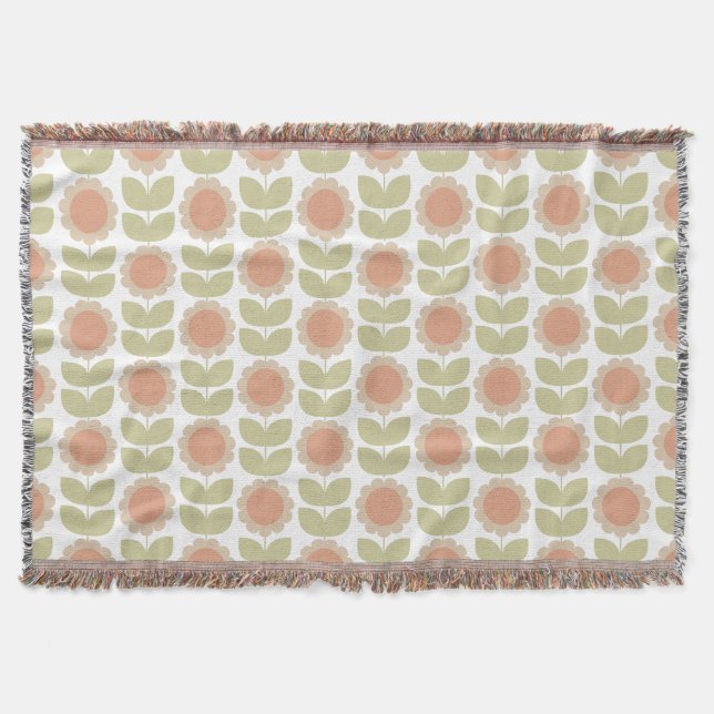 Mid-Century Pastel Pink Retro Floral Pattern Decke (Vorderseite)