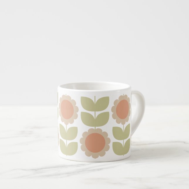  Mid-Century Pastel Pink Retro Floral Pattern Espressotasse (Vorderseite Rechts)