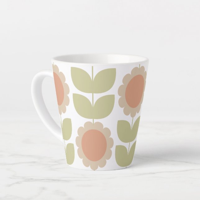  Mid-Century Pastel Pink Retro Floral Pattern Milchtasse (Linke Ecke)