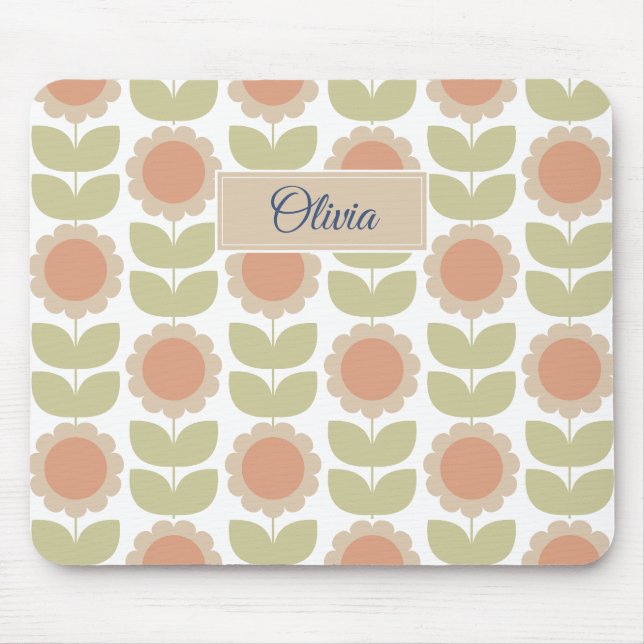  Mid-Century Pastel Pink Retro Floral Pattern Mousepad (Vorne)