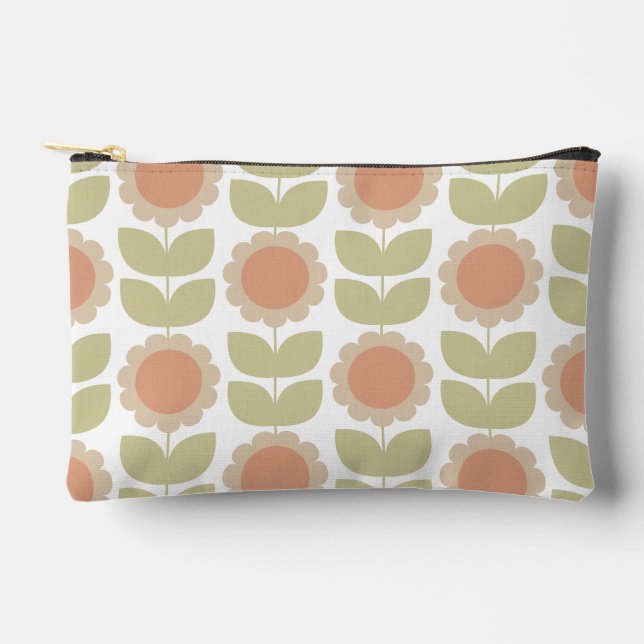  Mid-Century Pastel Pink Retro Floral Pattern Zubehörtasche (Vorderseite)
