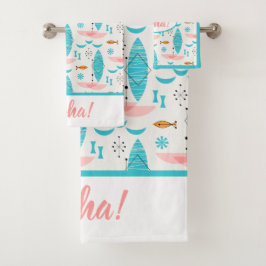 Mid Century Pink Catamaran Badhandtuch Set