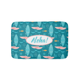 Mid Century Pink Catamaran - Blue Background Badematte