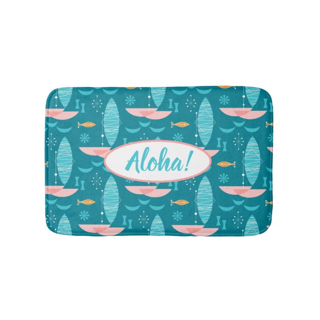 Mid Century Pink Catamaran - Blue Background Badematte (Vorderseite)