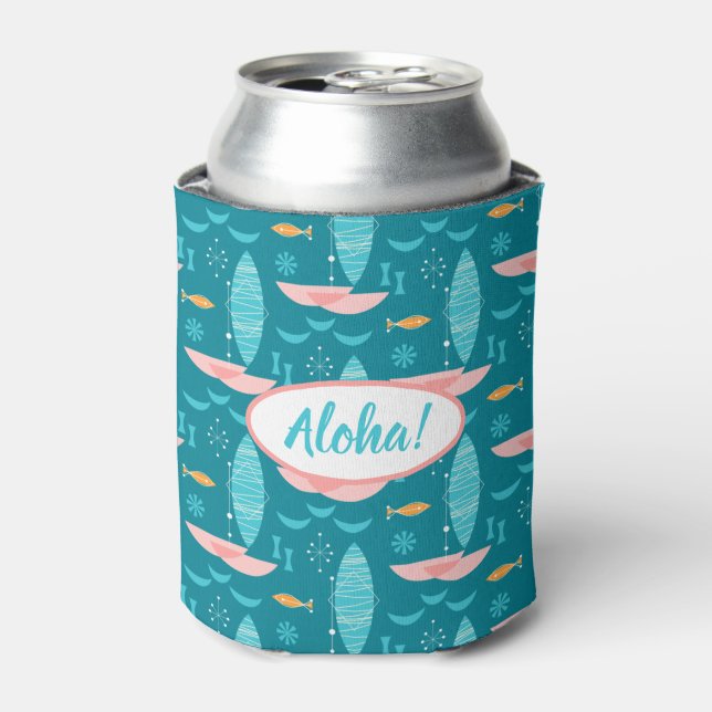 Mid Century Pink Catamaran - Blue Background Dosenkühler (Kanne Vorderseite)