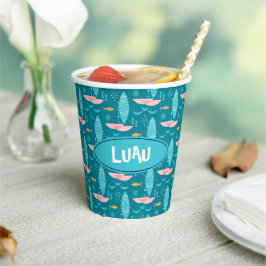 Mid Century Pink Catamaran - Blue Background Pappbecher