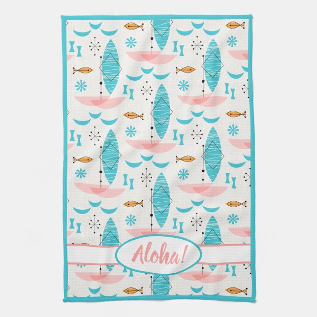 Mid Century Pink Catamaran Geschirrtuch (Vertikal)