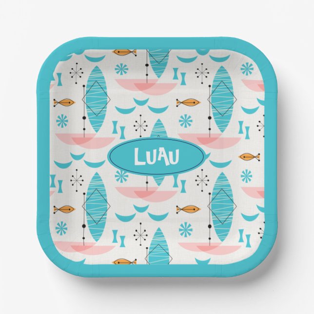 Mid Century Pink Catamaran Pappteller (Vorderseite)