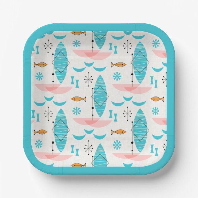 Mid Century Pink Catamaran Pappteller (Vorderseite)