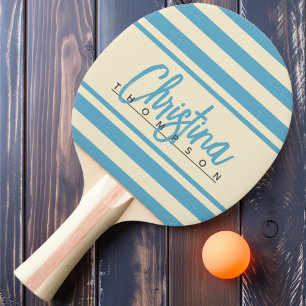 Mid-Century Polo Banner Aqua Himmel Gemalter Name Tischtennis Schläger