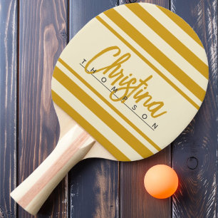 Mid-Century Polo Banner Golden Ochre Bemalt Name Tischtennis Schläger