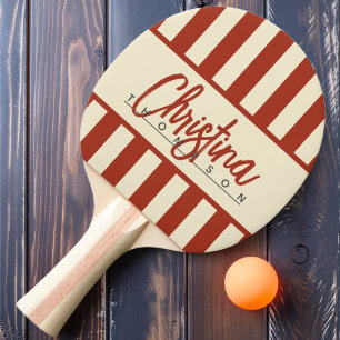 Mid-Century-Polo-Candy-Streifen Burnt Sienna Name Tischtennis Schläger