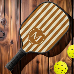 Mid-Century Polo Streifenmuster Burnt Sand Monogra Pickleball Schläger